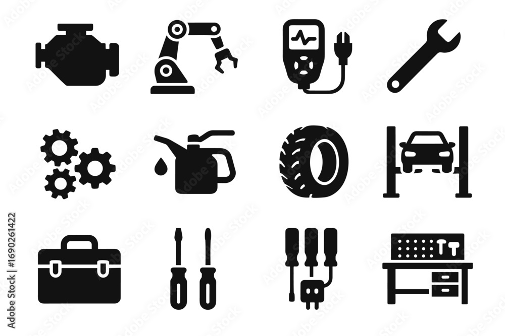 Poster Sensors can icon toolbox vector workbench scanner robotic workshop tool tire screwdrivers