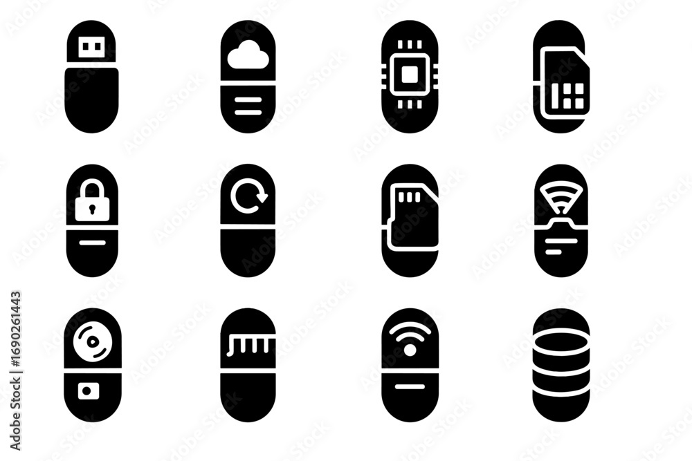 Poster memory drive encryption card icon smart data transmitter vector module icons holographic