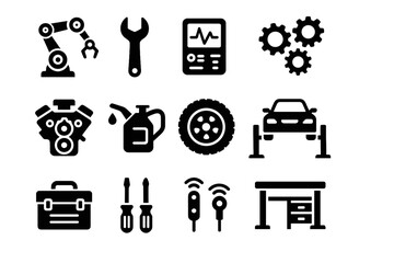 Can engine workbench hydraulic sensors robotic workshop icons system toolbox icon vector