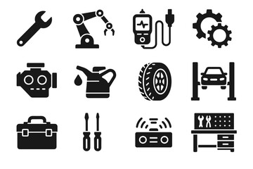 Garage toolbox scanner vector robotic diagnostic icon tire system arm icons lift