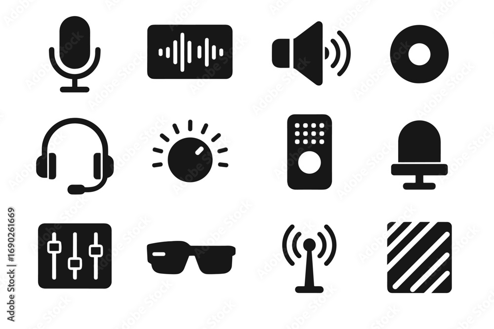 Poster soundwave vector voice icon smart led volume control panel headset transmitter interactive