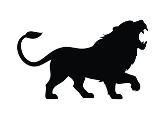 Majestic lion silhouette roaring with mouth open powerful wild animal