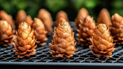 Close-Up of Drying Hop Cones on Mesh Tray Showing Texture and Detail for Stock Photography Use
