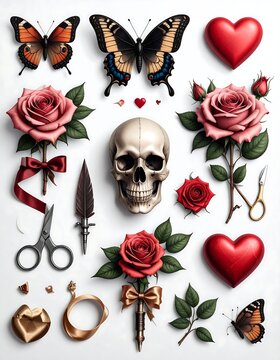 Romantic, macabre still life arrangement