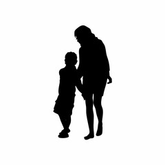 Silhouette of a boy consoling his crying mother isolated on white background