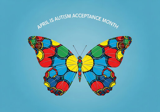 Colorful butterfly made of puzzle pieces with acceptance text