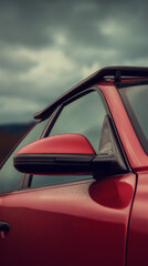 Obraz premium Red luxury car detail showing sleek design and premium craftsmanship, automotive excellence concept representing style, performance and modern vehicle engineering innovation.