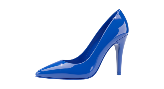 Elegant glossy blue high heel pump shoe with a stiletto heel isolated on white background