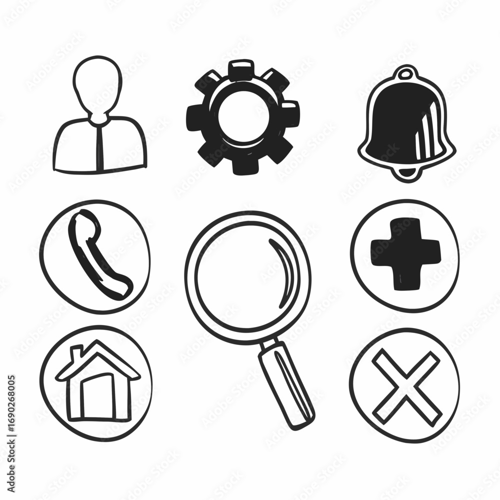 Poster hand drawn user interface icons set of basic symbols for web design