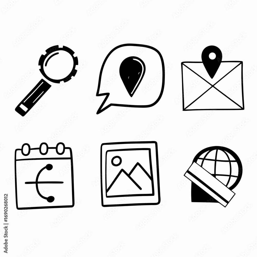 Poster hand drawn web and mobile icons set of basic symbols for interface