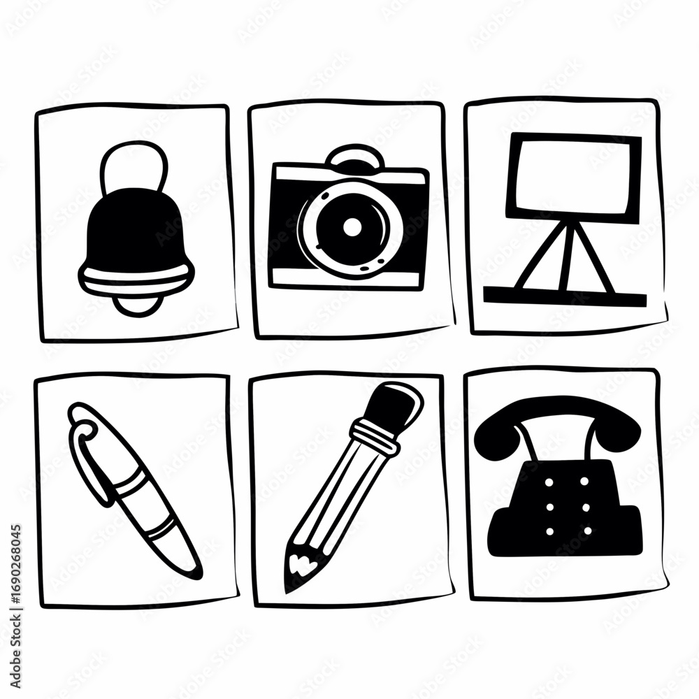 Poster a set of various icons and symbols on, perfect for web design and presentations