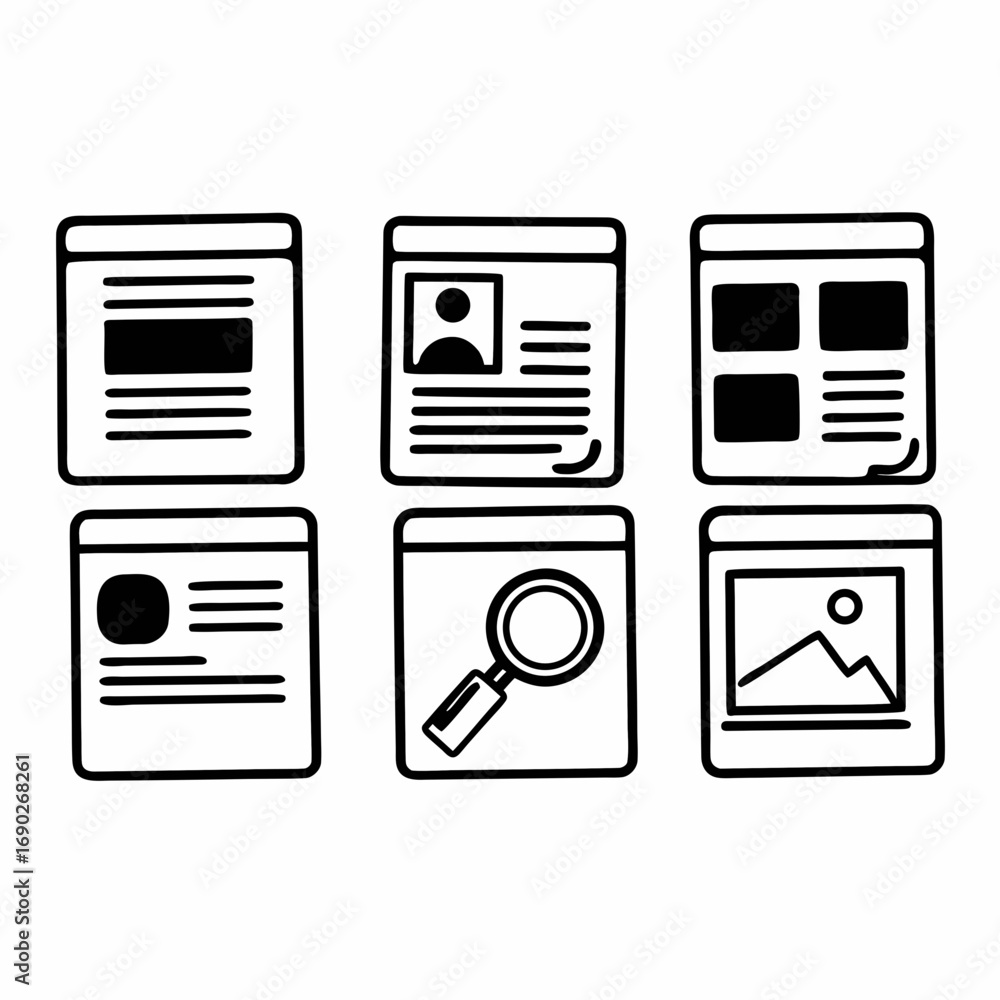 Poster collection of website layout template icons for web design projects
