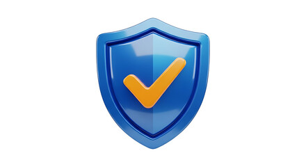 Blue Shield with Orange Checkmark A Symbol of Trust and Protection in 3D Rendering