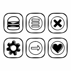Hand drawn set of user interface icons on rounded square vector illustration