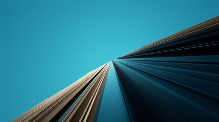 Obraz premium Low angle view of modern skyscrapers against clear blue sky, symbolizing architecture, urban progress, design, lifestyle and contemporary infrastructure with open copy space.