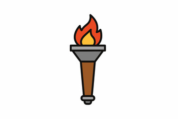 Illustration of a lit torch with a wooden handle and bright orange flame.