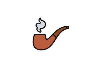 Obraz premium Illustration of a brown smoking pipe with smoke rising, isolated on a white background.
