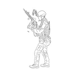 vector sketch illustration of tactical soldier stand and reload a gun in side view