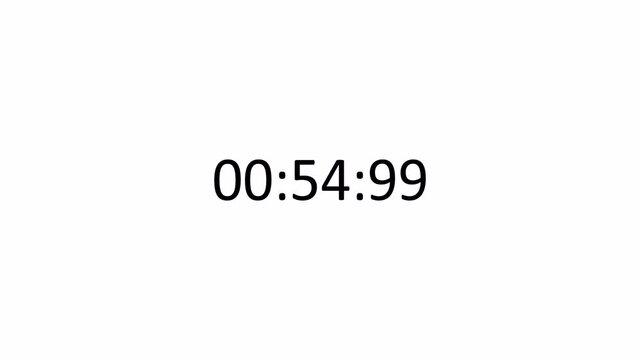 One minute countdown timer stopwatch animation from 60 to 0 seconds on transparent background with minutes, seconds, miliseconds, 1 minute Countdown video with alpha channel in 4k.  