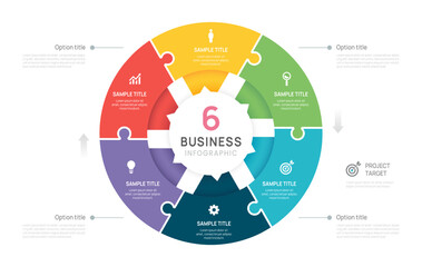 vector infographic label design with circle infographic template 6 options steps. for process diagram, presentations, workflow layout, banner, flow chart.