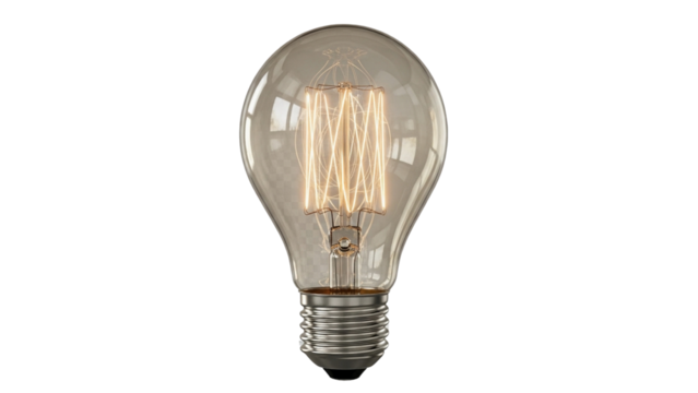 Vintage Edison Light Bulb with Filament, Transparent Background, Creative Lighting Idea Concept