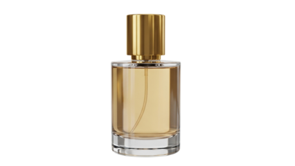 Elegant Glass Perfume Bottle with Golden Cap on Transparent Background - High-Quality Product Mockup