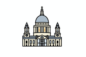 Obraz premium St. Paul's Cathedral illustration with dome, towers, and classic architectural details, presented in a simple, flat design.