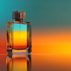 Gradient Perfume Bottle with Metallic Cap and Colorful Background