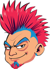 Punk rocker with red mohawk and goatee showing rebellious attitude