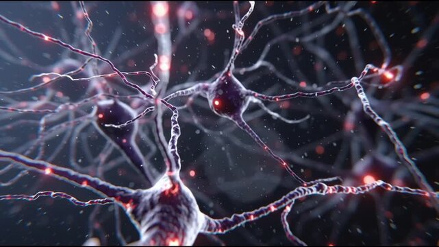 BDNF. Brain-Derived Neurotrophic Factor. Neuroplasticity. Brain health. Cognitive function. Close-up view of neuron structure with glowing connections.