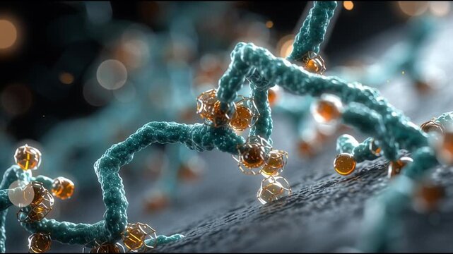 BDNF. Brain-Derived Neurotrophic Factor. Neuroplasticity. Brain health. Cognitive function. Microscopic view of intricate molecular structures.