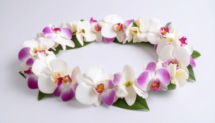Exquisite Orchid Lei: A Delicate Arrangement of White and Purple Blooms