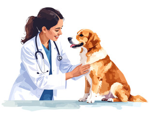 Veterinarian examining a happy dog.