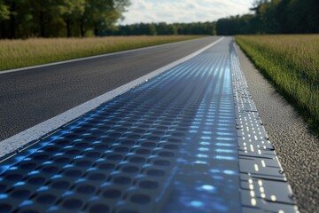 Innovative road design featuring smart technology along a scenic countryside route