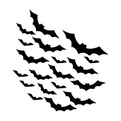 Bats Flying Swarm Silhouette illustration Diagonal Black Vector Icons for Halloween, Gothic, and Nocturnal Designs