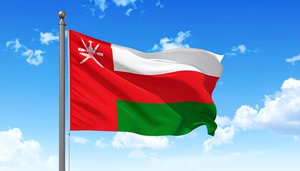 Waving Flag of Oman with National Emblem