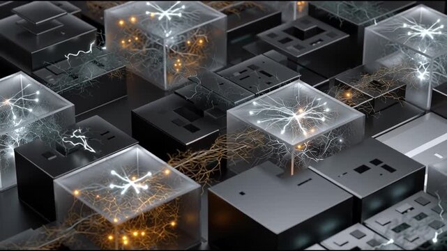 BDNF. Brain-Derived Neurotrophic Factor. Neuroplasticity. Brain health. Cognitive function. Abstract representation of interconnected cubes with glowing elements.