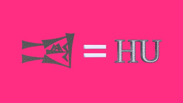 3D Animation of Ancient Hittite Cuneiform with Pronunciation HU on a Pink Background