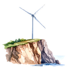 Wind turbine on a cliffside generating clean energy for the future.