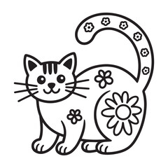 Charming cartoon cat silhouette adorned with playful floral and butterfly patterns for creative projects silhouette