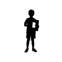 Silhouette of a boy with a rejected job letter isolated on white background