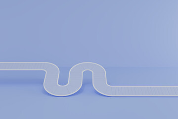 abstract blue background. 3d render of abstract curved road on blue background, representing journey, direction, navigation, planning, goals, progress, and business strategy concept
