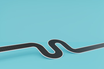 snake in the sky. 3d render of abstract black roadmap with white edges on blue background, concept of planning, navigation, journey, progress, direction, growth, and business strategy design