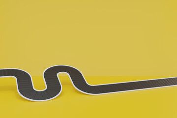 abstract background with lines. 3d render of abstract black roadmap with white edges on yellow background, symbol of navigation, planning, journey, progress, direction, and business strategy concept