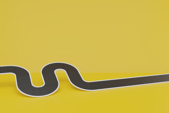 abstract background with lines. 3d render of abstract black roadmap with white edges on yellow background, symbol of navigation, planning, journey, progress, direction, and business strategy concept