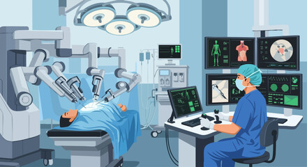 Surgeon Performing Remote Robotic Surgery Using a Console