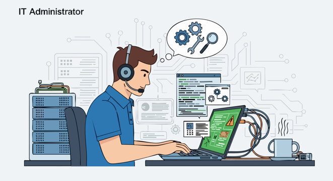 IT Administrator Troubleshooting a Computer System and Server Network