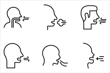 Breathing line icon set. Breath difficulties sign on white background