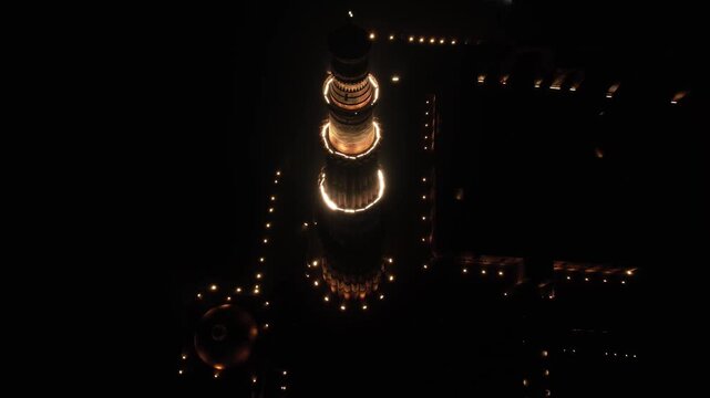 Drone clip of Qutub Minar a Unesco world heritage site in Delhi capital of India