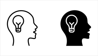 Head thinking with lightbulb icon set. Inspiration creative idea, Solution and innovation on white background